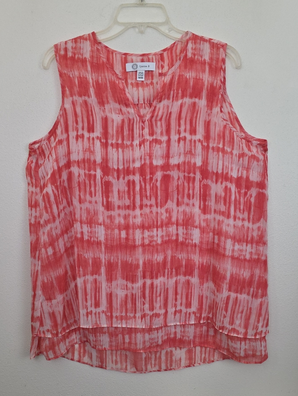 Cristina B Sleeveless Watercolored Pink & White Tunic Full Cut Flowy Top M